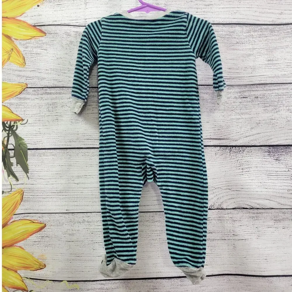 Carter’s Boy Striped Raccoon Zip Terry‎ Footed Sleep & Play One-Piece 9 month